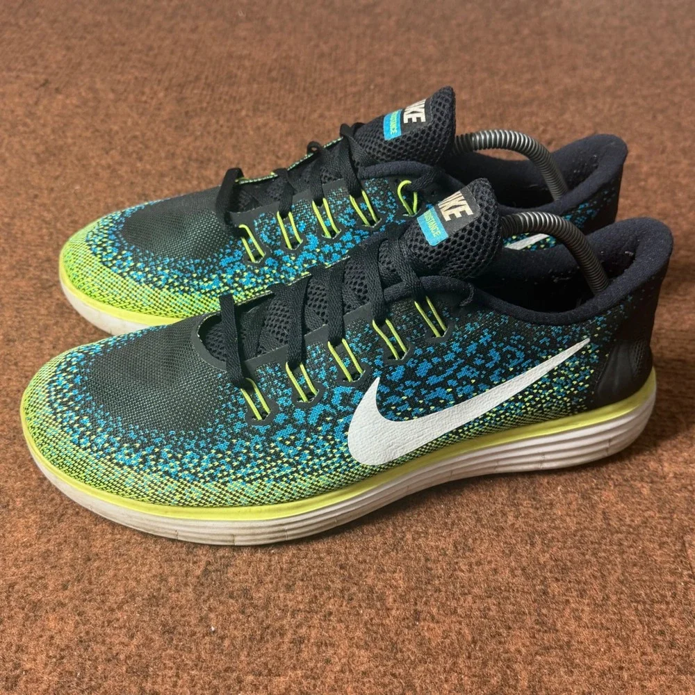 B- Nike Free RN Distance Mens Running Shoes Black Volt Blue 827115-014 Size 10.5